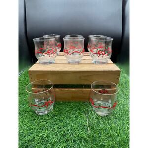 Vintage Libbey Holly and Berry 6oz Christmas Glasses - Set of 8